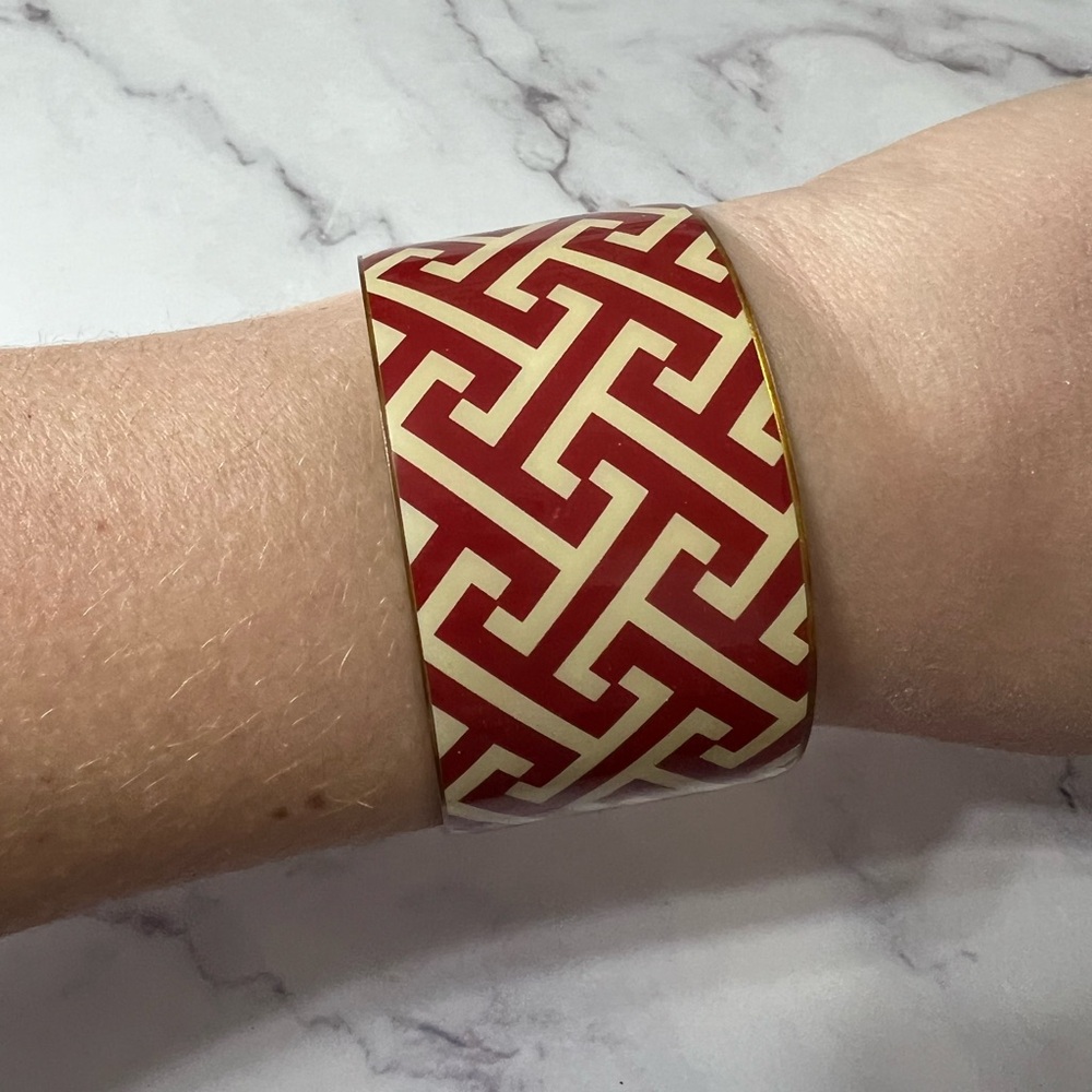 Red and Cream Geometric Metal Cuff